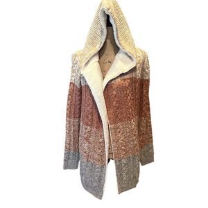 Natural Reflections Women's Hooded Sherpa Cardigan Multicolor Striped M